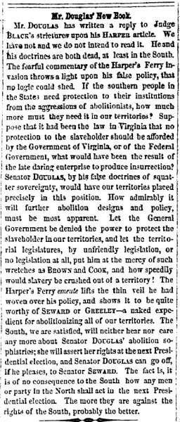 “Mr. Douglas’ New Book,” Charleston (SC) Mercury, November 4, 1859