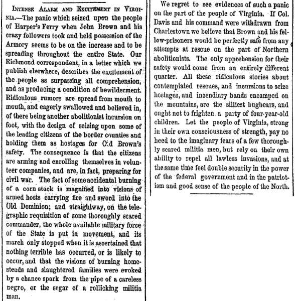 “Intense Alarm and Excitement in Virginia,” New York Herald, November 20, 1859