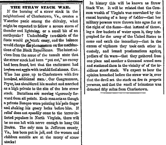  “The Straw Stack War,” Chicago (IL) Press and Tribune, November 22, 1859