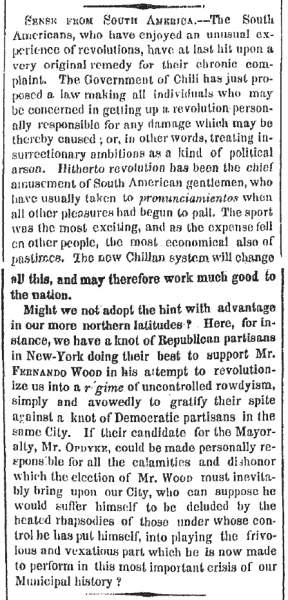 “Sense from South America,” New York Times, December 1, 1859