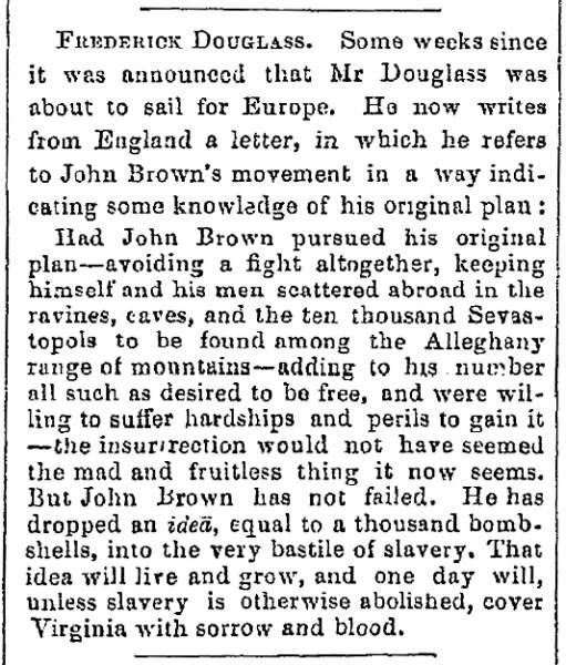 “Frederick Douglass,” Lowell (MA) Citizen & News, December 21, 1859