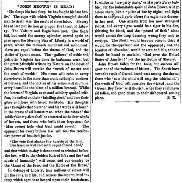 “John Brown Is Dead!,” Boston (MA) Liberator, December 31, 1859