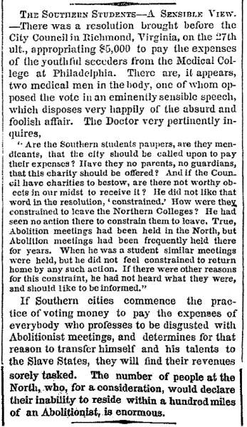 “The Southern Students,” New York Times, January 2, 1860