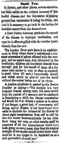 “Small Pox,” Cleveland (OH) Herald, January 10, 1860