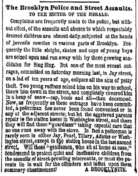 “The Brooklyn Police and Street Assaults,” New York Herald, January 22, 1860