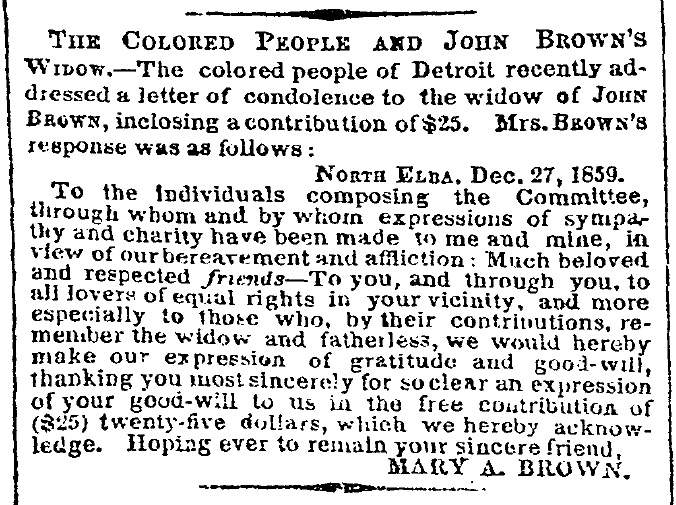 “The Colored People and John Brown’s Widow,” New York Times, January 23, 1860