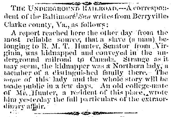 “The Underground Railroad,” Savannah (GA) News, February 3, 1860