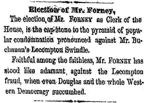 “Election of Mr. Forney,” Cleveland (OH) Herald, February 4, 1860