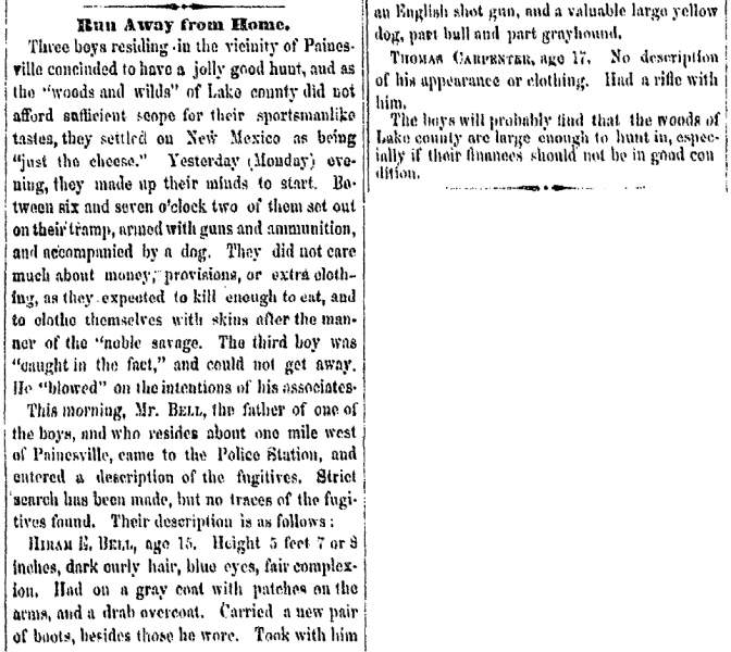 “Run Away from Home,” Cleveland (OH) Herald, February 7, 1860