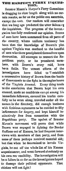 “The Harper’s Ferry Inquisition,” Chicago (IL) Press and Tribune, February 15, 1860