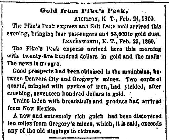 “Gold from Pike’s Peak,” New York Herald, February 26, 1860