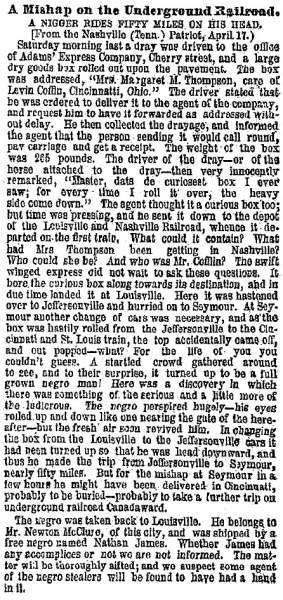"A Mishap on the Underground Railroad," New York Herald, April 21, 1860