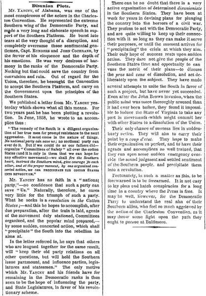 “Disunion Plots,” New York Times, May 10, 1860