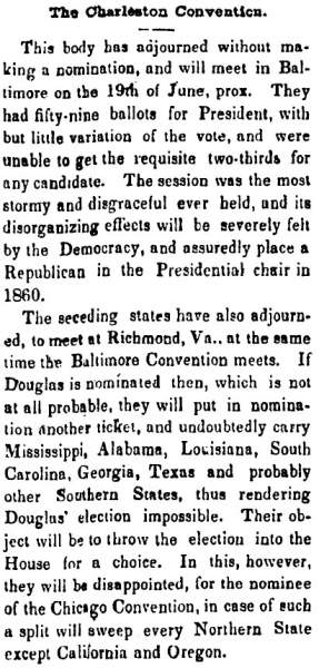 “The Charleston Convention,” Atchison (KS) Freedom’s Champion, May 12, 1860