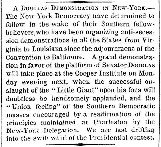 “A Douglas Demonstration in New York,” New York Times, May 18, 1860