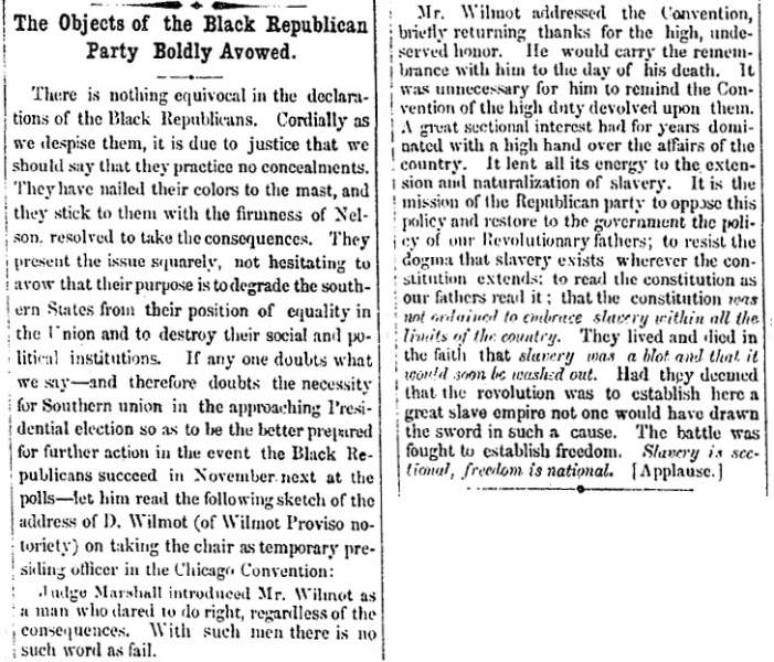 "The Objects of the Black Republican Party Boldly Avowed," (Jackson) Mississippian, May 22, 1860