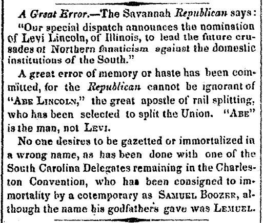 "A Great Error," Charleston (SC) Courier, May 22, 1860
