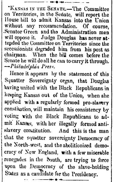 “Kansas in the Senate,” (Jackson) Mississippian, May 23, 1860