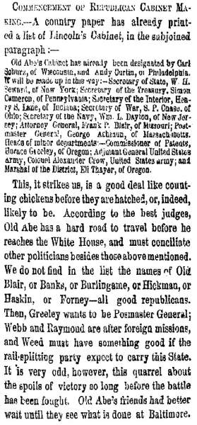 “Commencement of Republican Cabinet Making,” New York Herald, June 12, 1860