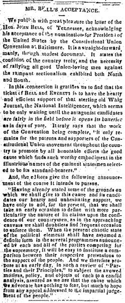 “Mr. Bell’s Acceptance,” Charlestown (VA) Free Press, June 14, 1860