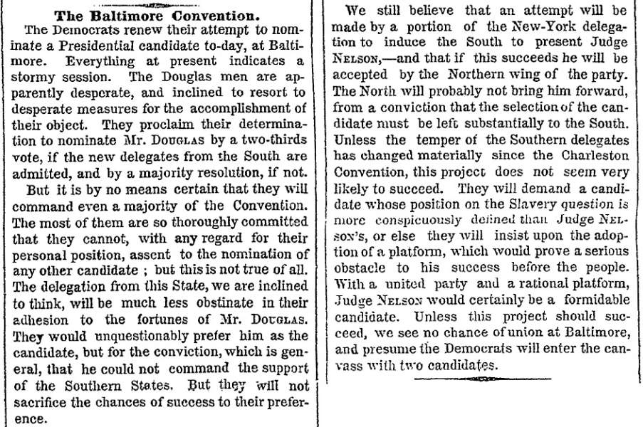 “The Baltimore Convention,” New York Times, June 18, 1860
