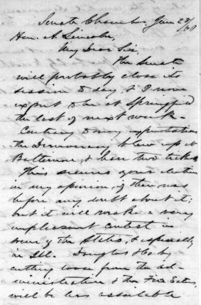 Lyman Trumbull to Abraham Lincoln, June 28, 1860 (Page 1)  