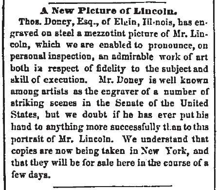 “A New Picture of Lincoln,” Chicago (IL) Press and Tribune, July 9, 1860
