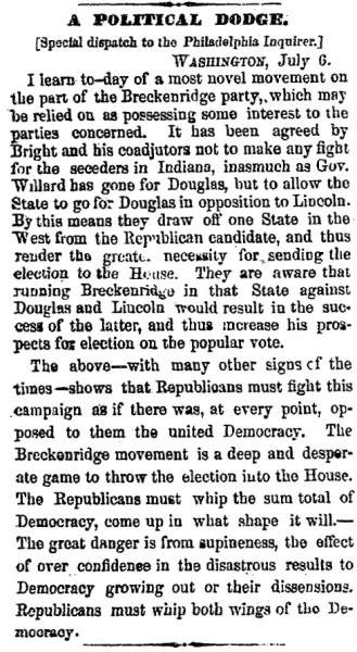 “A Political Dodge,” Cleveland (OH) Herald, July 10, 1860