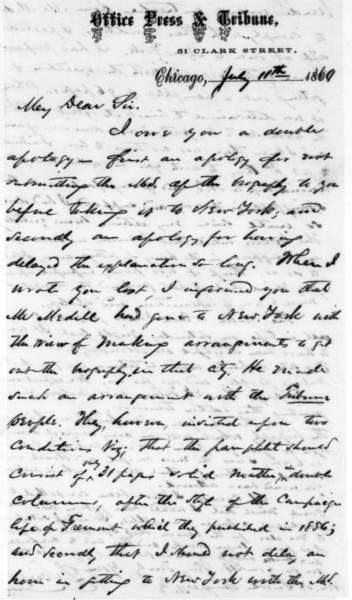 John L. Scripps to Abraham Lincoln, July 11, 1860 (Page 1)