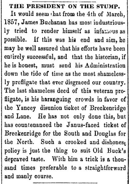 “The President on the Stump,” Raleigh (NC) Register, July 18, 1860