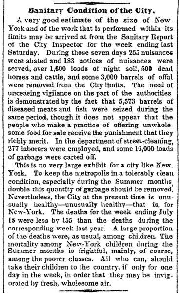 “Sanitary Condition of the City,” New York Times, July 19, 1860