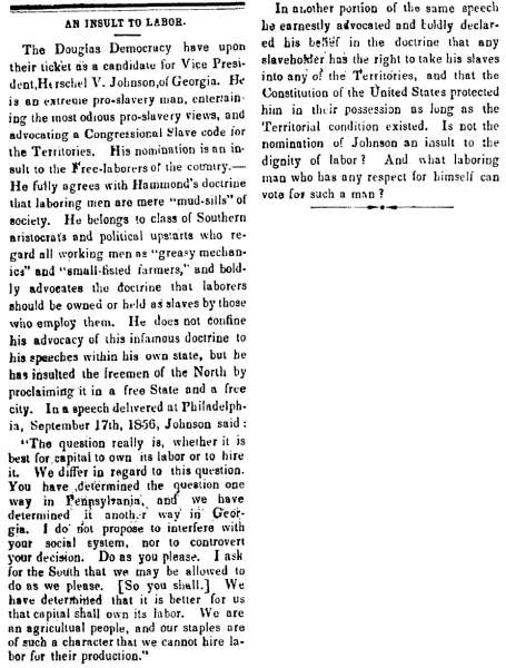 “An Insult to Labor,” Atchison (KS) Freedom's Champion, July 21, 1860