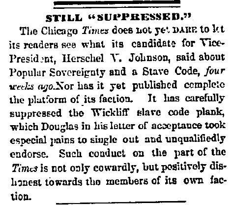 “Still 'Suppressed,'” Chicago (IL) Press and Tribune, July 21, 1860