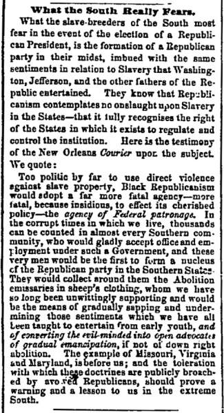 “What the South Really Fears,” Chicago (IL) Press and Tribune, July 25, 1860