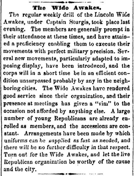 “The Wide Awakes,” Cleveland (OH) Herald, August 1, 1860