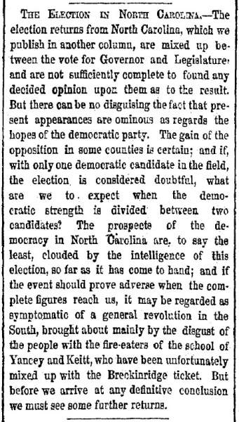 “The Election in North Carolina,” New York Herald, August 4, 1860
