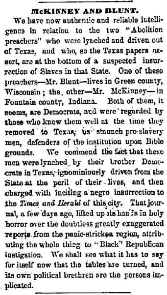 “McKinney and Blunt,” Chicago (IL) Press and Tribune, August 8, 1860