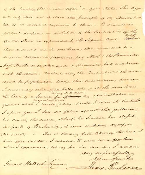 James Buchanan to Gerard Hallock, August 11, 1860 (Page 2)