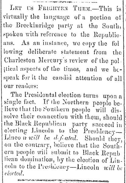"Let Us Frighten Them," Ripley (OH) Bee, August 16, 1860