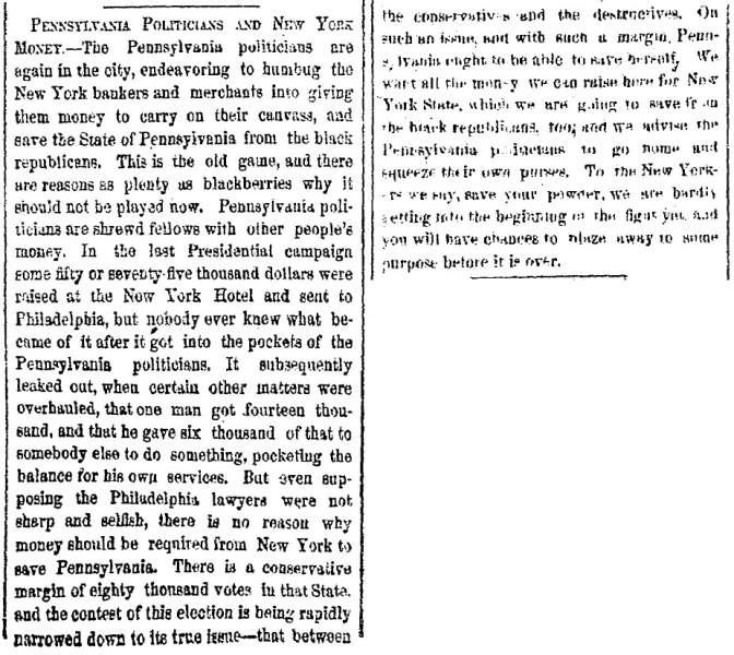 “Pennsylvania Politicians and New York Money,” New York Herald, September 2, 1860