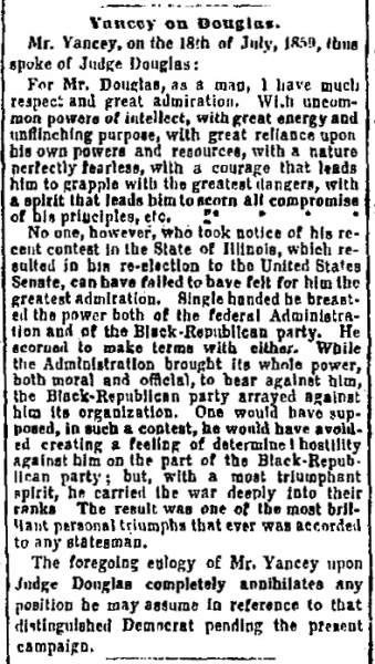 "Yancey on Douglas," Memphis (TN) Appeal, September 6, 1860