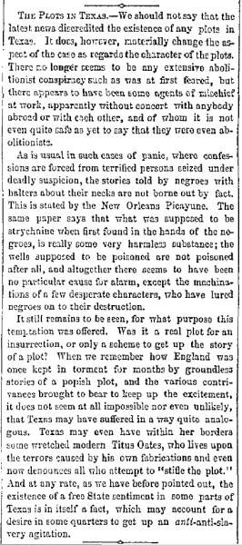 “The Plots in Texas,” Boston (MA) Advertiser, September 15, 1860