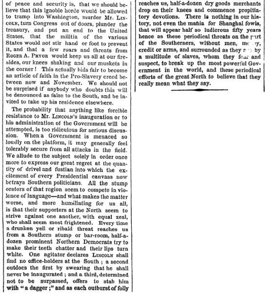 “The Nonsense of Disunion,” New York Times, September 22, 1860 (Page 2)