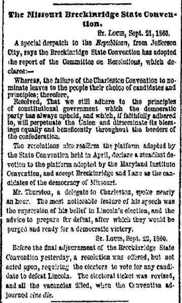 “The Missouri Breckinridge State Convention,” New York Herald, September 23, 1860