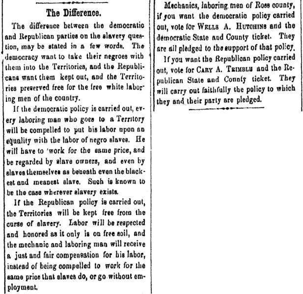 “The Difference,” Chillicothe (OH) Scioto Gazette, September 25, 1860