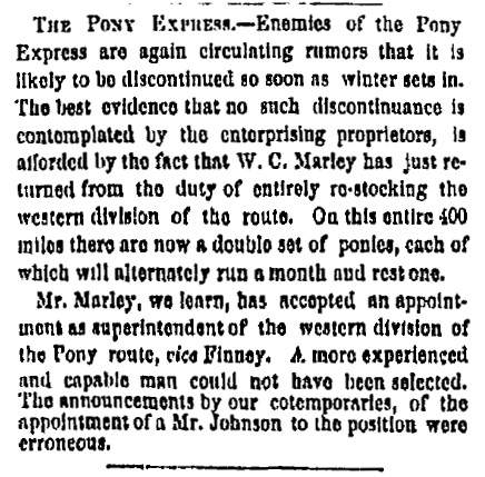 "The Pony Express," San Francisco (CA) Evening Bulletin, September 26, 1860