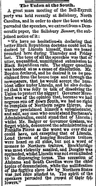 "The Union at the South," Chicago (IL) Tribune, October 29, 1860