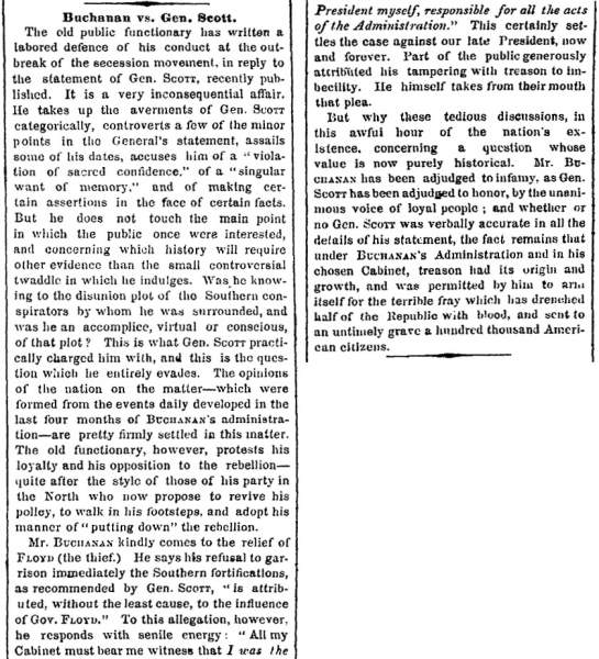 “Buchanan vs. Gen Scott,” New York Times, November 2, 1860