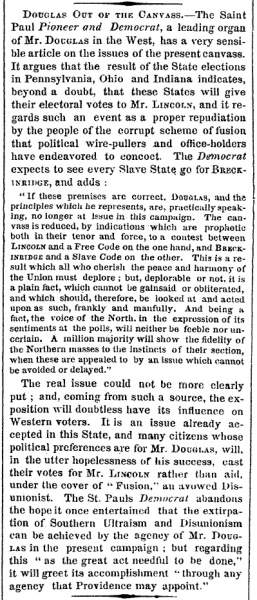 "Douglas Out of the Canvass," New York Times, November 3, 1860
