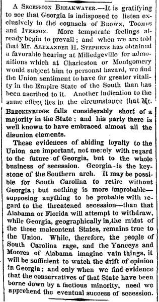 “A Secession Breakwater,” New York Times, November 20, 1860